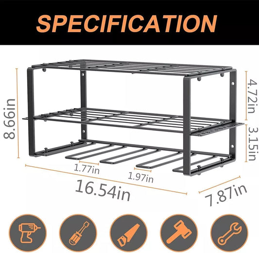 Metal Power Air Tool Drill Wall Mount Rack Storage 2 Tier charging station