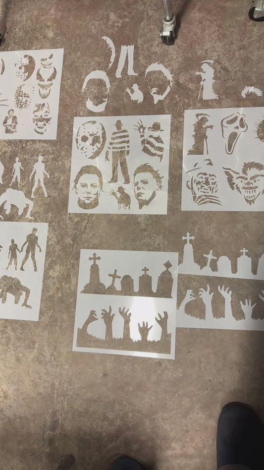 11 Sets HALLOWEEN Horror themed PACK + cutouts AIRBRUSH Paint STENCIL Reusable